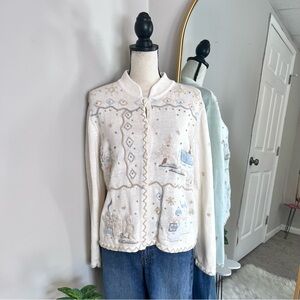 Women's White Christmas Embroidered Cardigan Sweater